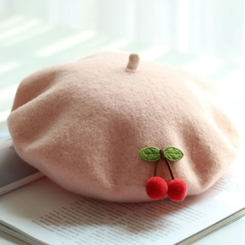 Женские береты винтажный стиль ручная работа вишня шерсть берет сладкий