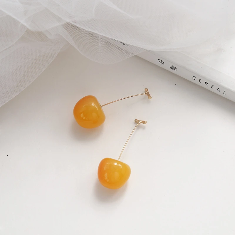 Big Yellow Cherry Милые красные серьги-Вишенки для женщин, модные свисающие серьги с фруктами, богемные жемчужные серьги для женщин, серьги-капли, рождественский подарок - Окраска металла: Big Yellow Cherry