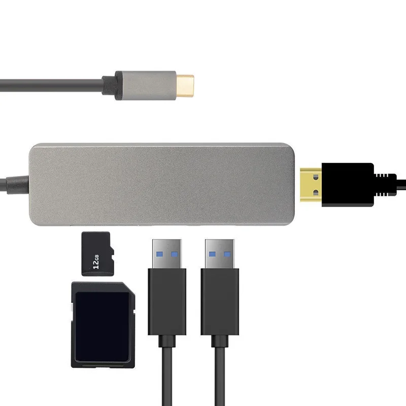 5 в 1 Type-c адаптер USB 3 0 многофункциональный концентратор сплиттер с TF / SD кардридер |