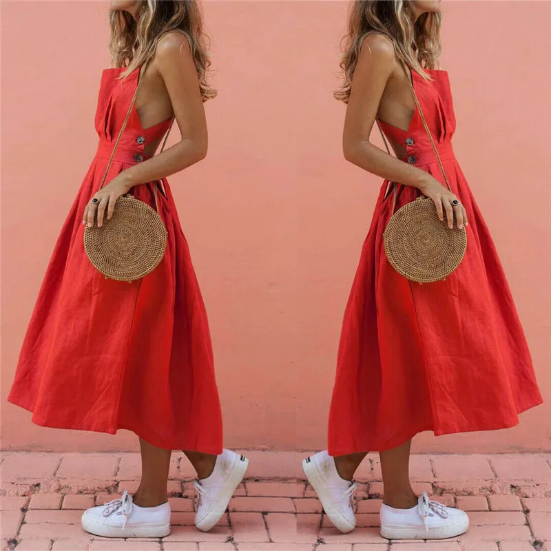 Женское винтажное платье-макси с открытой спиной длинное красное платье в стиле