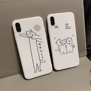 retro black cat simple line art bear phone case for iphone 12 11 pro max xs max xr 12 mini 7plus 6 7 8 plus case silicone cover free global shipping