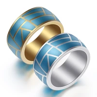 european and american simple blue epoxy resin mens stainless steel ring titanium steel non fading ring factory direct sales