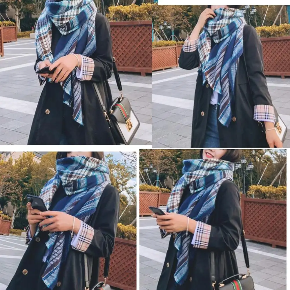 Новый Зимний кашемировый шарф, цветная сетка, модный теплый шарф, длинный шарф, универсальный, модный шарф от AliExpress WW
