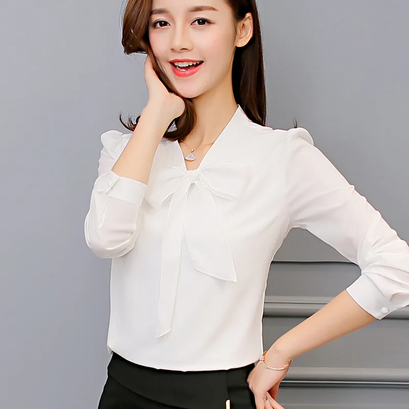 

Harajuku New Spring Summer Blouse Women Long Sleeve Shirts Fashion Leisure Chiffon Shirt Bow Office Ladies Pink White Tops