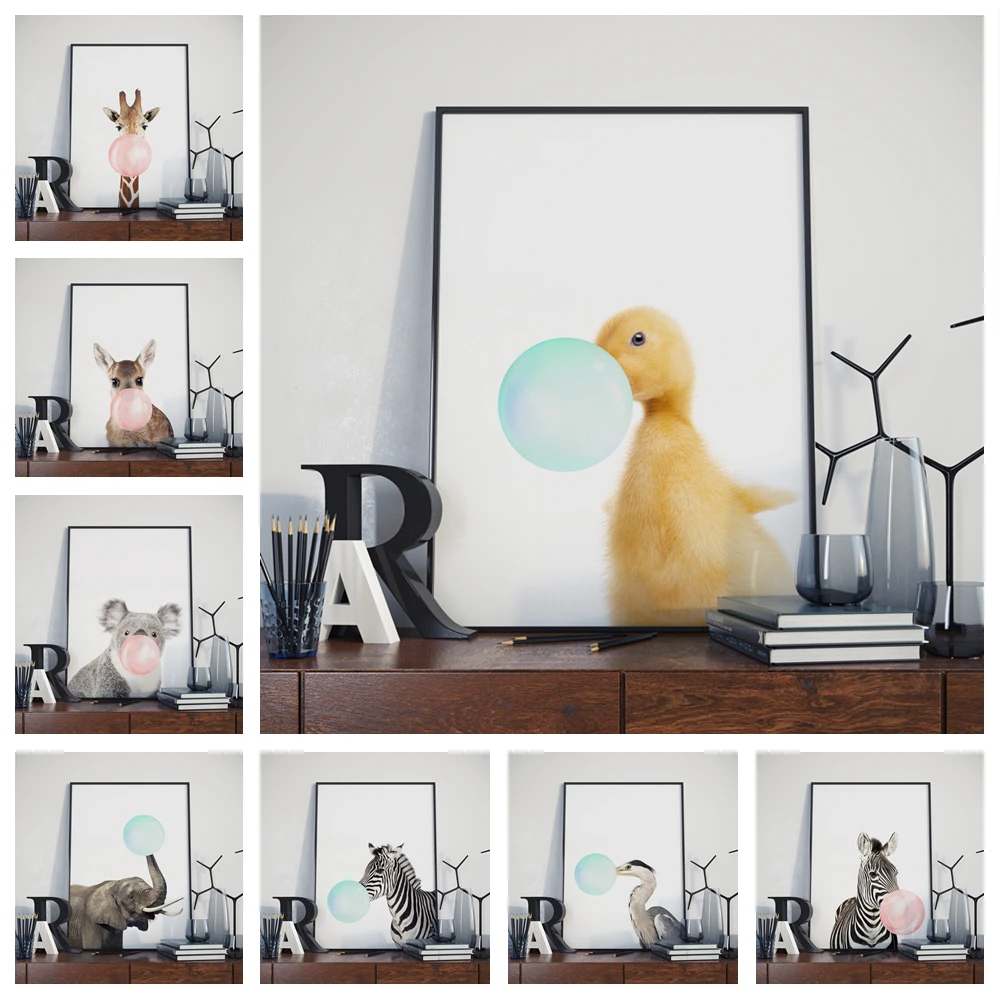 

Baby Room Decor Cute Animal Art Printings Nursery Decoration Animals with Balloon Posters and Prints for Room Wall