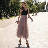 elegant tulle tea length prom dress spaghetti straps a line formal evening party gown for woman sleeveless robe de soriee new