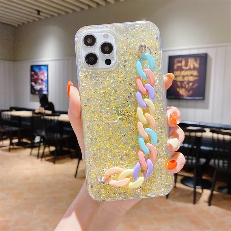 

For Xiaomi Poco X3NFC case Sequins Transparent For Redmi Note 10s 10 9s 8A Rainbow Bracelet Soft For Xiaomi 11 10TPro Lite Cover