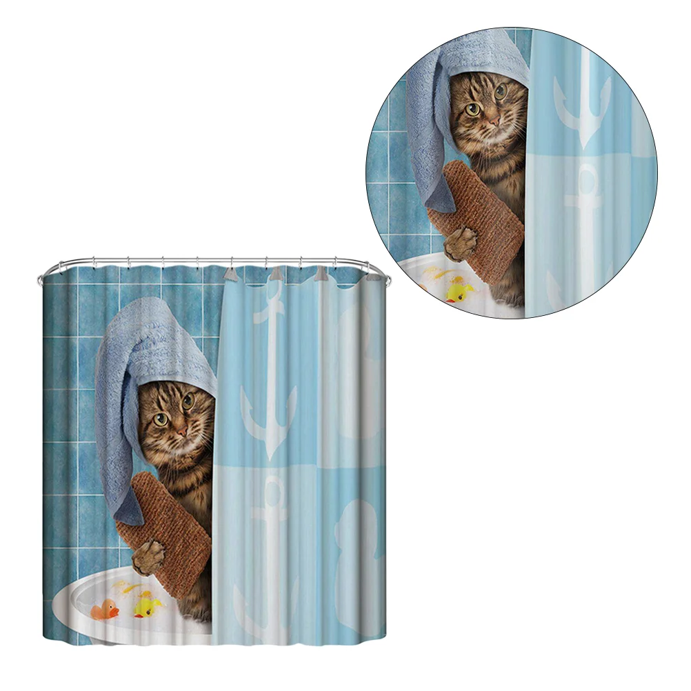

Занавеска для душа с принтом кошки, занавеска для душа из полиэстера, водонепроницаемая занавеска для душа, занавеска для купания, украшени...