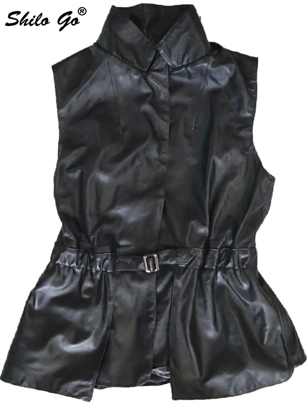 Женский Элегантный жилет из натуральной кожи Осенний черный офисный без рукавов