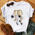 Женская футболка смешные бокал для вина Harajuku Kawaii 90s в Корейском стиле Стиль Tumblr с коротким рукавом размера плюс футболки Femme одежда рубашки для мальчиков