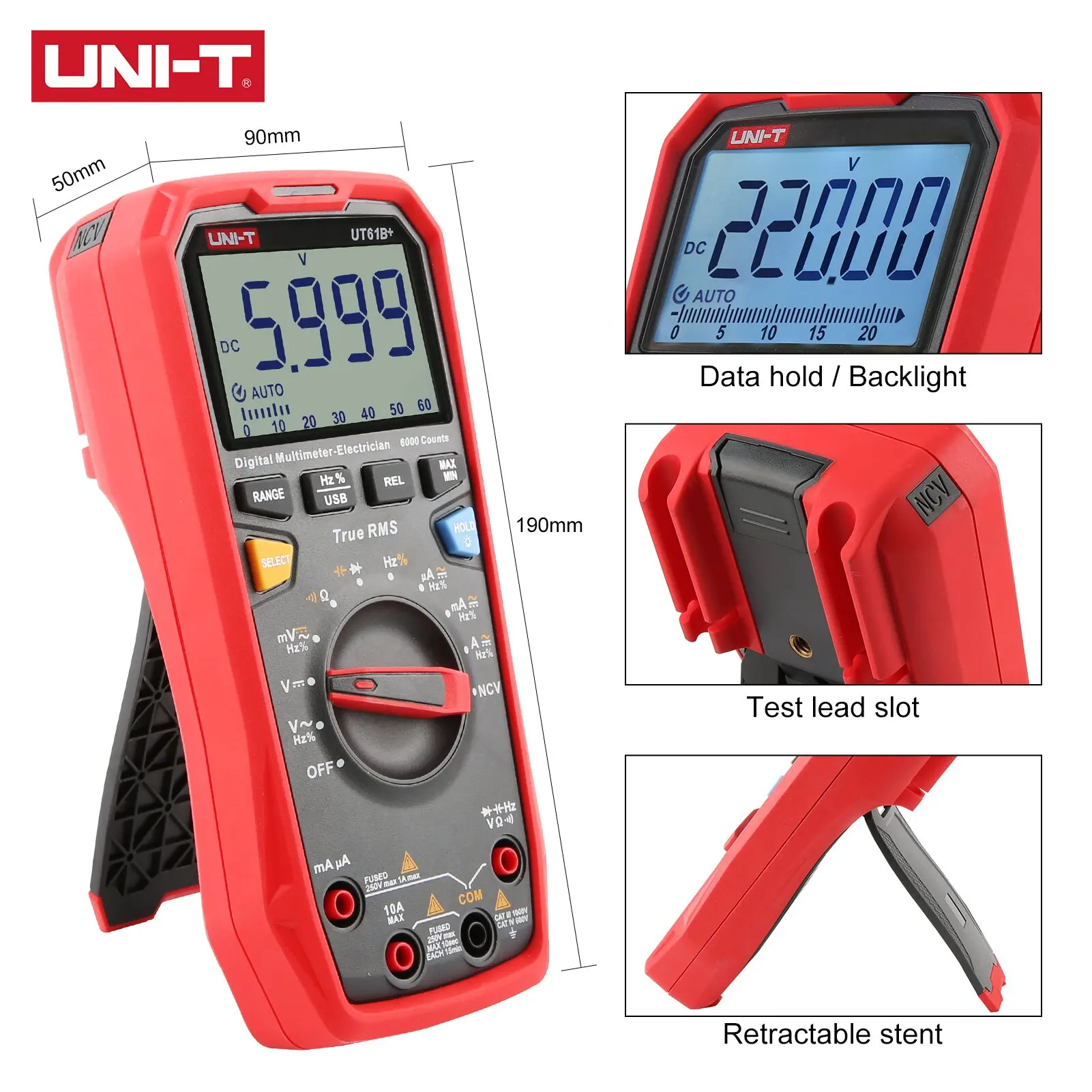 Цифровой мультиметр UNI-T UT61B + UT163D UT163E 1000 в 20A функция True RMS емкость температуры