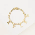 HUHUI Пользовательские Начальная браслеты с буквами из нержавеющей стали прямоугольные цепи для женщин и девушек, ювелирное изделие, подарок на день рождения