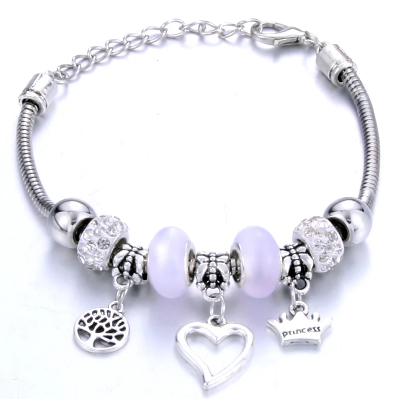 Love Tree of Life браслет в форме короны ювелирные изделия 6 цветов Серебряный браслет-цепочка змея браслет из бисера Подходит для ювелирных изделий