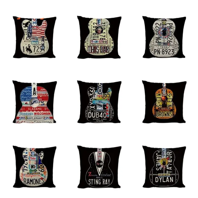 

Comfortable Electric Guitar Rock And Roll Cushion Cover Pillowcases Bedding 18 Woven Linen Fabric New York Throw Pillow Cove