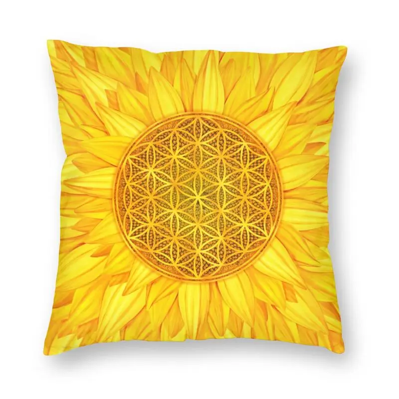 

Flower Of Life Sunflower Cushion Cover 40x40cm Mandala Floral Sacred Geometry Soft Luxury Pillow Living Room Decoration
