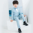 Торжественное платье, 3 шт., для мальчиков, для сценического шоу, с цветами, свадебный костюм, пиджак, жилет, брюки