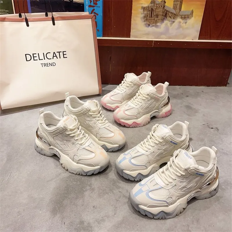 

2021 New Fashion Women Platform Casual Shoes Chunky Dad Sneakers Ladies White Mesh Vulcanized Shoes Trainers Chaussure Femme
