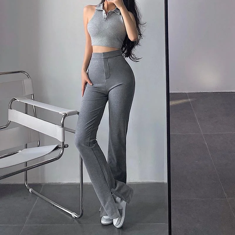 

WOMENGAGA 2021 New Street Racket High Waist Slim Slightly Flared Pants Hip Hop Pants Sexy Hot Korean Women Trousers GWZ8