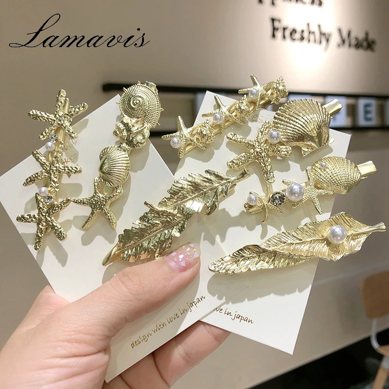 

Новая Ретро французская шпилька для волос с морскими звездами и жемчугом