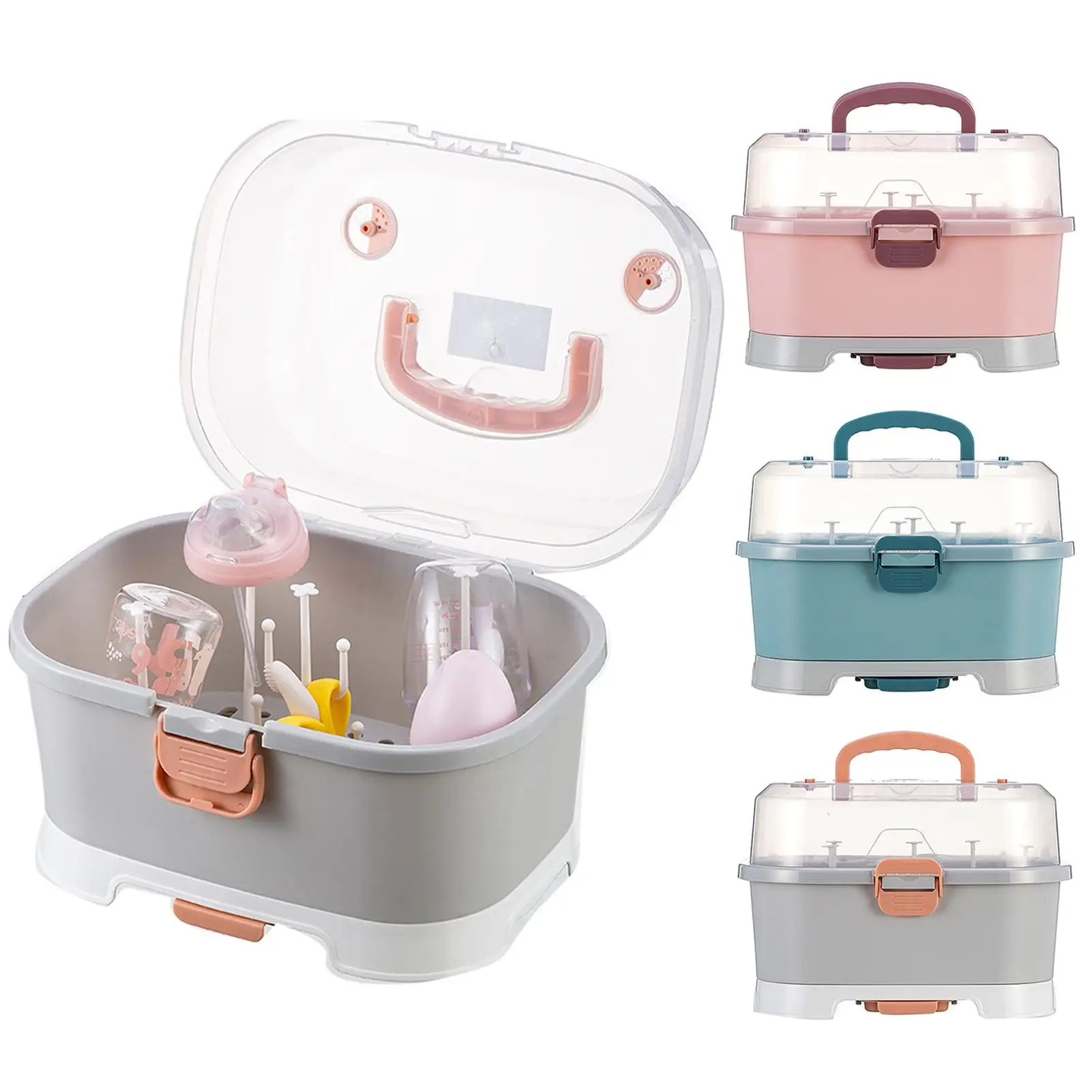 

Big Baby Bottle Storage Box Portable Milk Container Drying Rack Holder With Handle Feeding Bottle Dryer Box Organizer Accessory