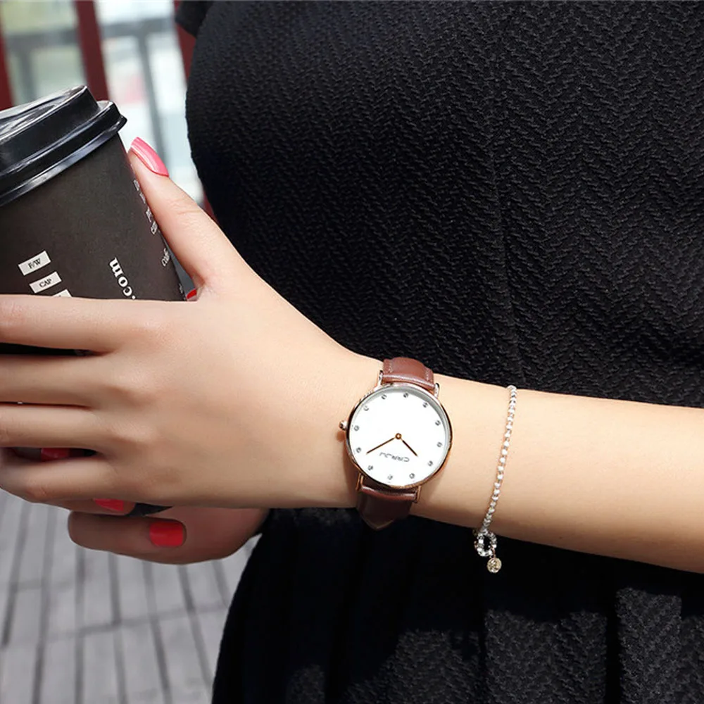 

CRRJU Lady Quartz Brand Rhinestone Watches Women Luxury Antique Classical Leather Dress Wrist Watch Relogio Feminino Montre