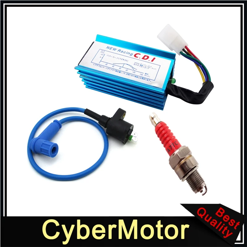 Синяя гоночная катушка зажигания+ 5 Pin AC CDI+ A7TC Свеча зажигания для 50cc 70cc 90cc 110cc 125cc 140cc 150cc питбайк мотоцикл