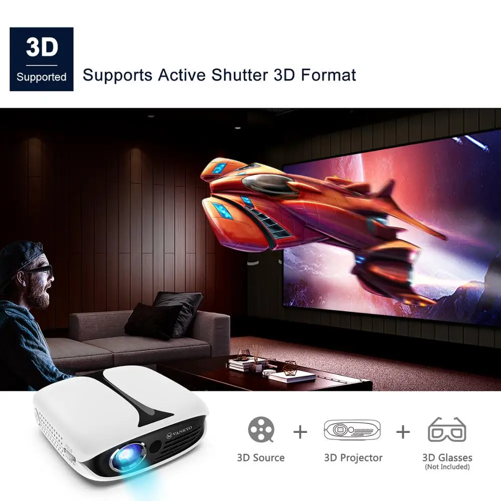Мини проектор vanбургер A101MQ DLP 1080P 3D беспроводной Перезаряжаемый мини для iPhone Android