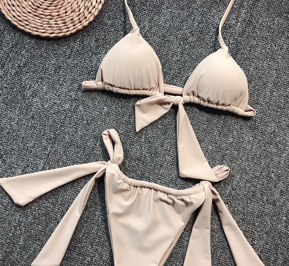 

HOHL Sexy Halter Swimsuit Women Push Up Bikini Set Bandage Swimwear Biquini Brazilian Thong Bathing Suit Female