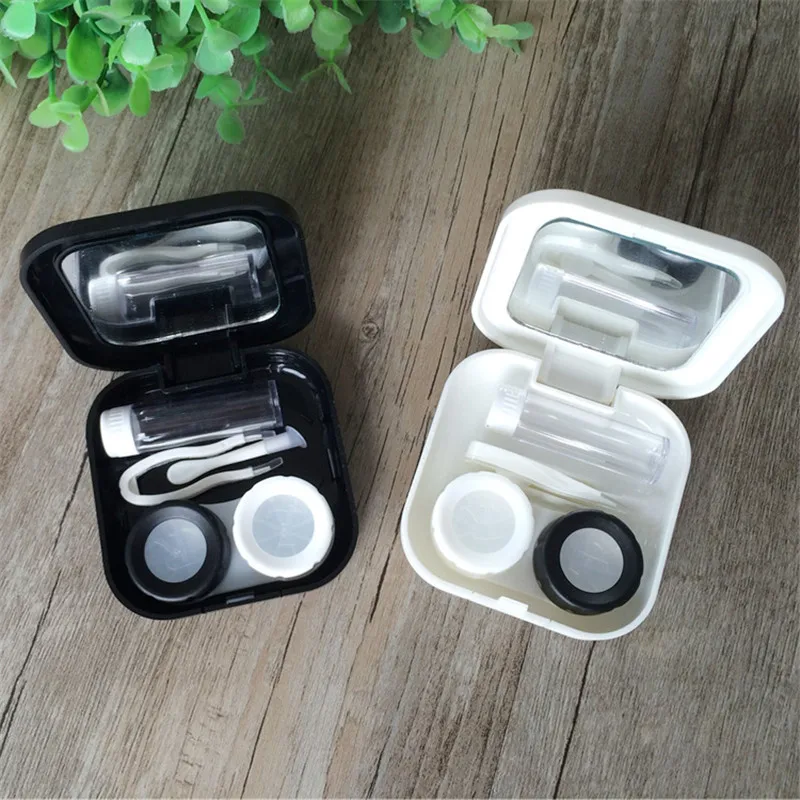 Imixlot New Fashion White Black Cartoon Sun Heart Eye Bulb Cloud Pattern Contact Lens Case Travel Portable Pocket Kit | Аксессуары для