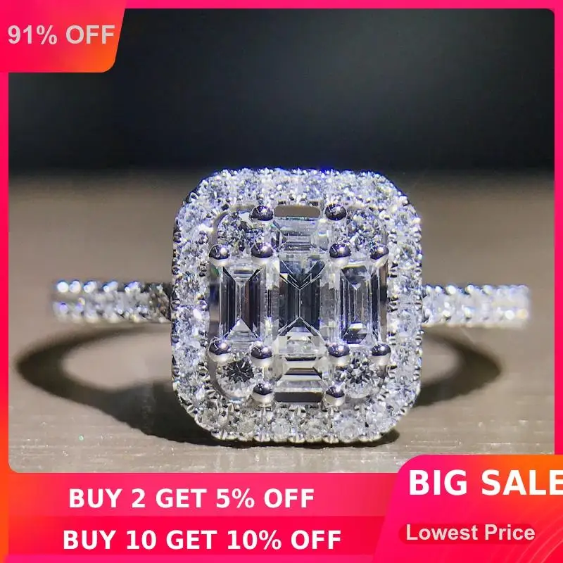 Choucong классическое кольцо T форма AAAAA Циркон 100% Настоящее серебро 925 пробы