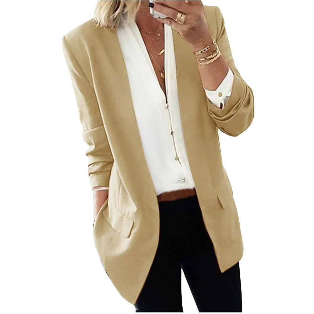 

Women Elegant Business OL Coat Cardigan Fashion Slim Suit Solid Color Long Sleeve Office Lady Jackets Hot Sales Autumn J55