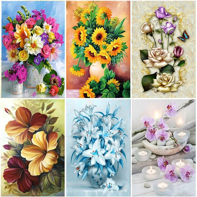 Алмазная 5D картина сделай сам с цветами вышивка крестиком круглая стразы мозаика