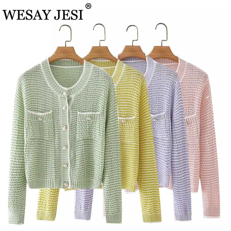 

WESAY JESI Autumn Women Coat Fashion Knitted Sweater TRAF ZA Woman Clothes Buttons Cardigan Long Sleeved Candy Color Sweet Tops