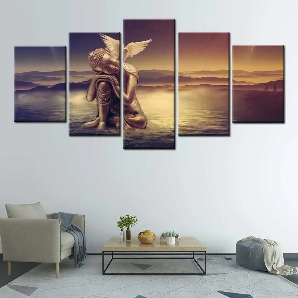 5 шт. Золотая Будда Sat In The Water Картина на холсте настенное искусство домашний декор