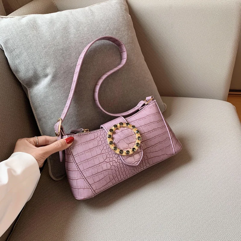 

2020 New Summer Diamond Alligator Pattern Baguette Bags For Women PU Leather Shoulder Bag Female Sac Main Femme Designer Handbag