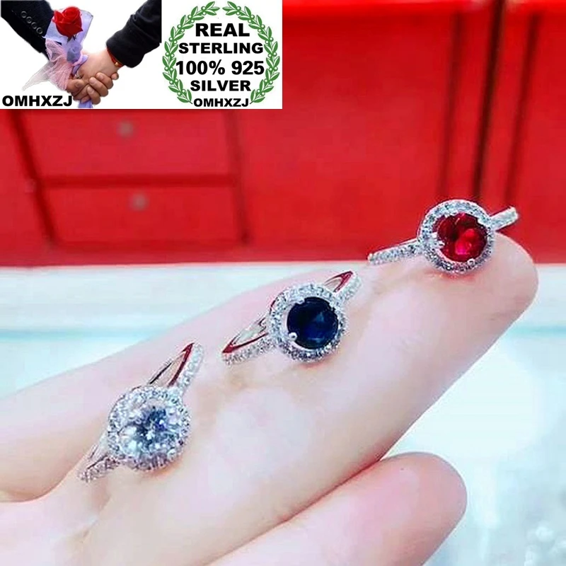 

OMHXZJ Wholesale XR167 European Fashion Woman Girl Party Birthday Wedding Gift Round AAA Zircon 100% 925 Sterling Silver Ring
