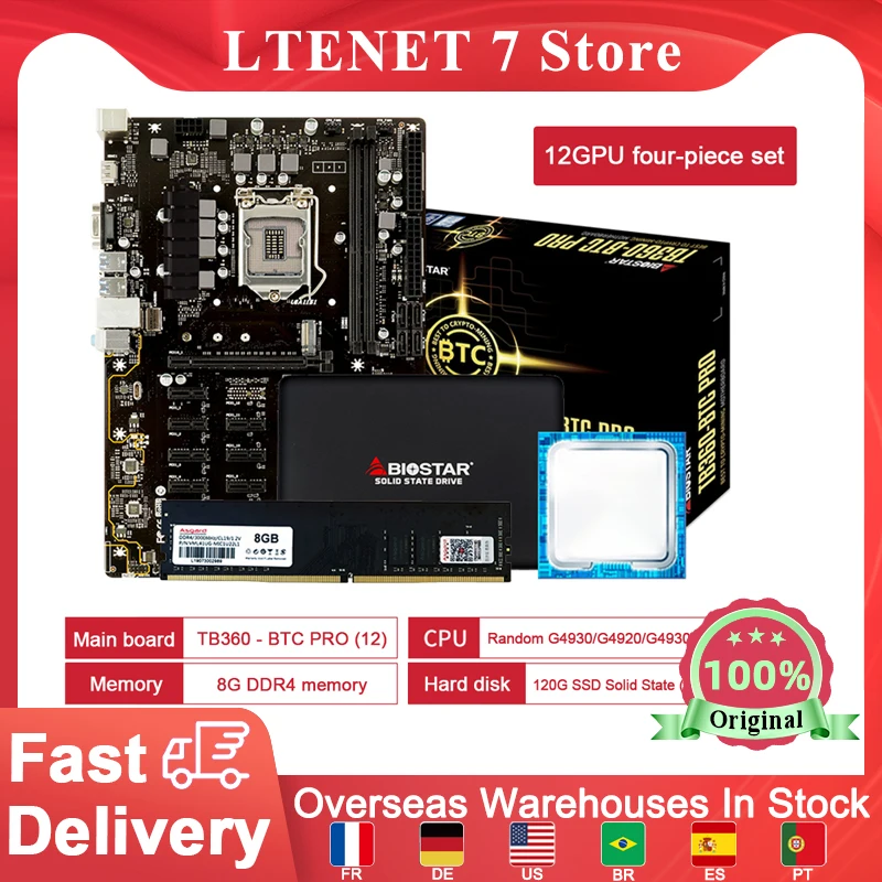 Материнская плата для майнинга TB360-BTC PRO с поддержкой 12 GPU 8G DDR4 LGA1151 120G SSD B360 с переходной картой VER009S PCI-E для майнинга BTC ETH