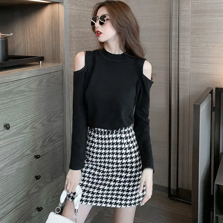 

Top and skirt 2021 spring new off shoulder top skirt fashion suit for women