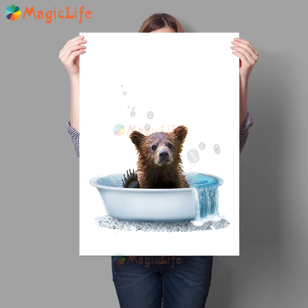 

Funny Elephant Animal in Bathtub Bath Wall Pictures For Living Room Nordic Poster Wall Art Canvas Painting Bathroom Unframed