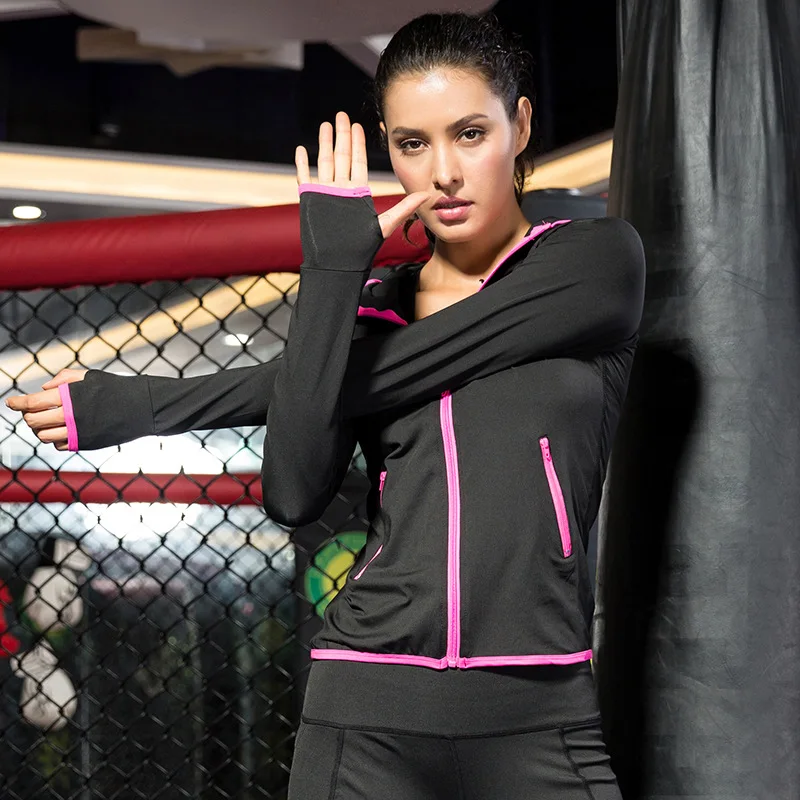 Женская компрессионная быстросохнущая рубашка футболка на молнии с капюшоном