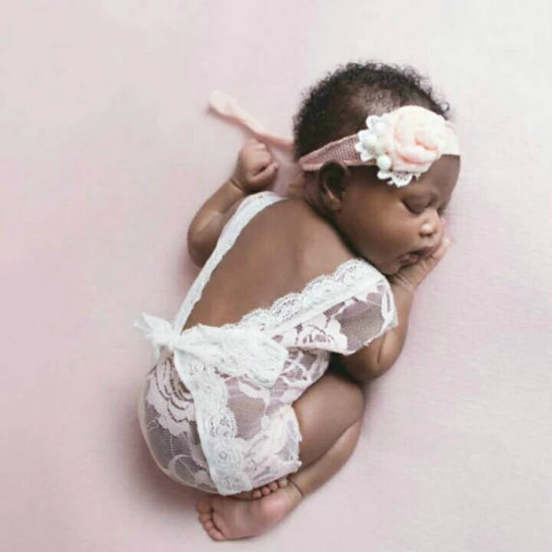 Baby Lace Romper Hat Newborn Mameluco Open Back Support The Vintage Photography Props Infant Clothes Gorro Bebe |