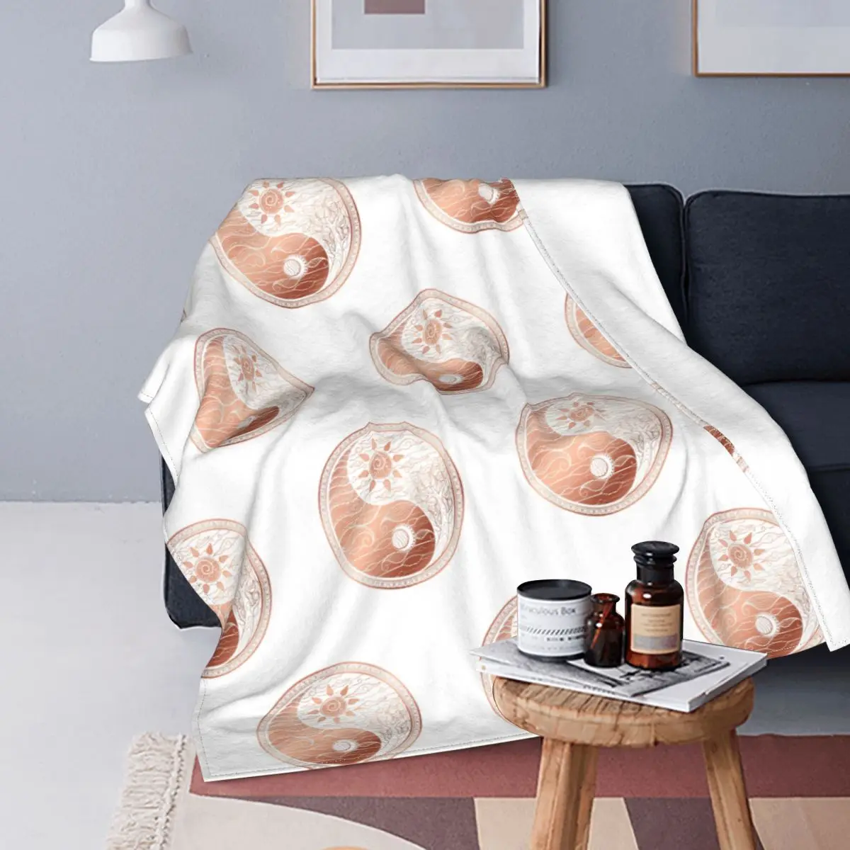 

Tai Chi Yin And Yang Blanket Fleece Print Mandala Sun and Moon Super Warm Throw Blankets for Sofa Outdoor Bedspreads