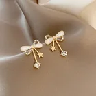 Корейские модные золотые серьги-подвески с бантом и цирконом для женщин, новые ювелирные изделия, Элегантные Изысканные Роскошные серьги-гвоздики для вечевечерние, 2021