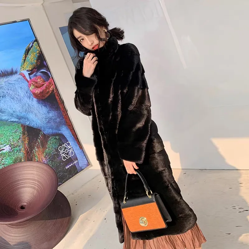 Шуба из натурального меха норки женская зимняя шуба со стоячим воротником модная