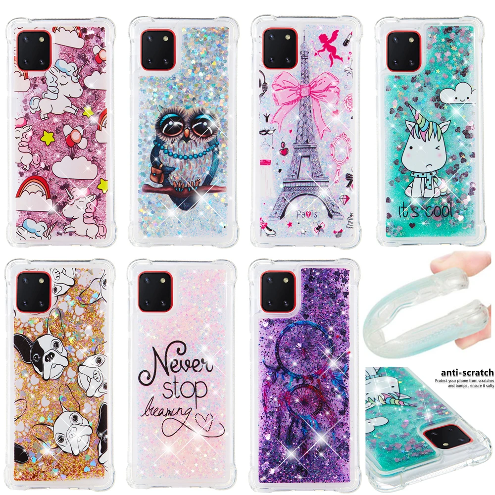 

Phone Case For Samsung Galaxy A51 A71 A81 A91 A21 A01 S10 S20 Plus Ultra S10E Case Cute Glitter Liquid Soft TPU Silicone Cover
