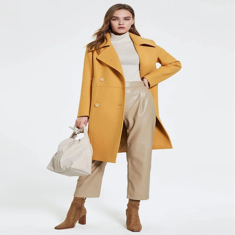 Women Winter Coat Wool Jacket 2022 New Double Breasted Cashmere Vintage Elegant Windbreaker Fashion Long Outerwear Female