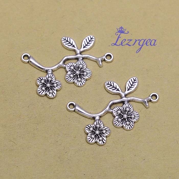 

25 шт./лот 31x28 мм, цветок с очаровательным, античные с серебристым покрытием Цветок ветви подвески, сделай сам, ювелирные изделия, аксессуары