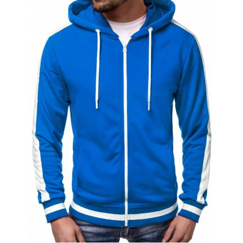 Style 1 blue CYSINCOS Pocket Solid Hooded Cardigan Men Zipper Autumn Black Hoodies Coat Men Long Sleeve Sweatshirts Male Jackets Streetwear - Цвет: Style 1 blue
