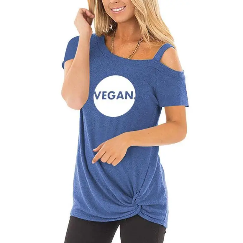 

New Arrival VEGAN Letters Printing T-Shirt Women Short Sleeve 2021 For Women Summer Skew Collar Leisure T Shirt Top Drop Ship