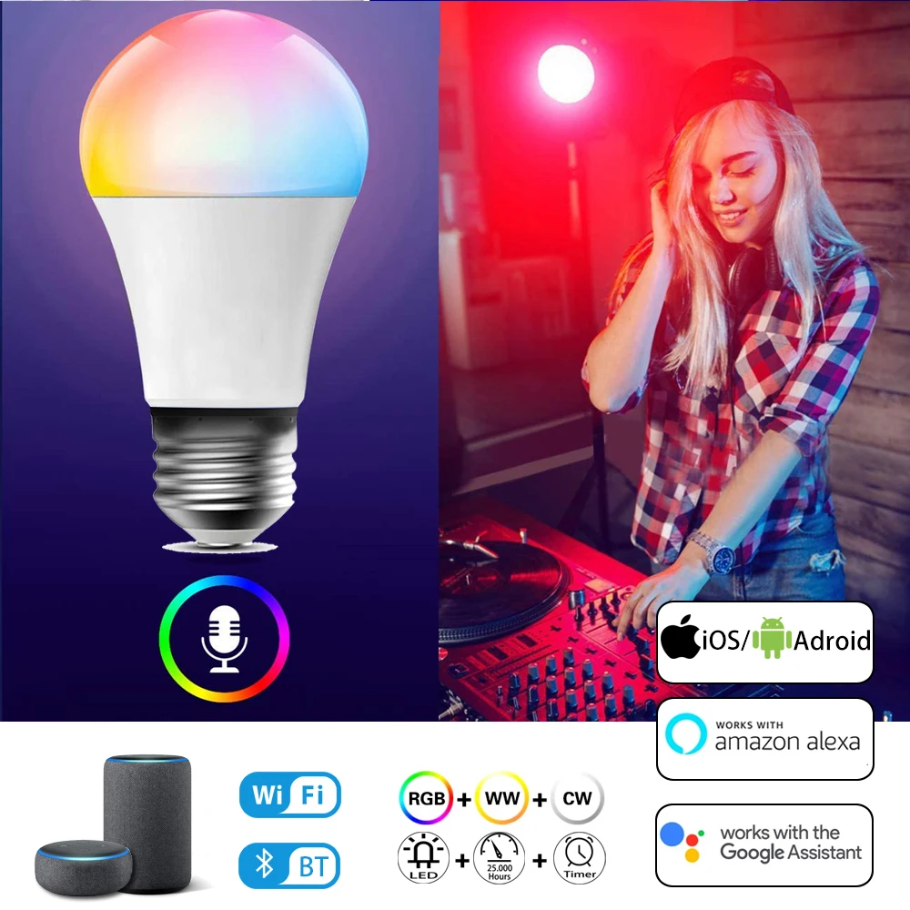 

Smart LED лампа E27 B22 база с ИК-пульт дистанционного управления/WI-FI Bluetooth Управление 20 Вт ночной Светильник лампы Цвет изменение Edison Светильник ла...